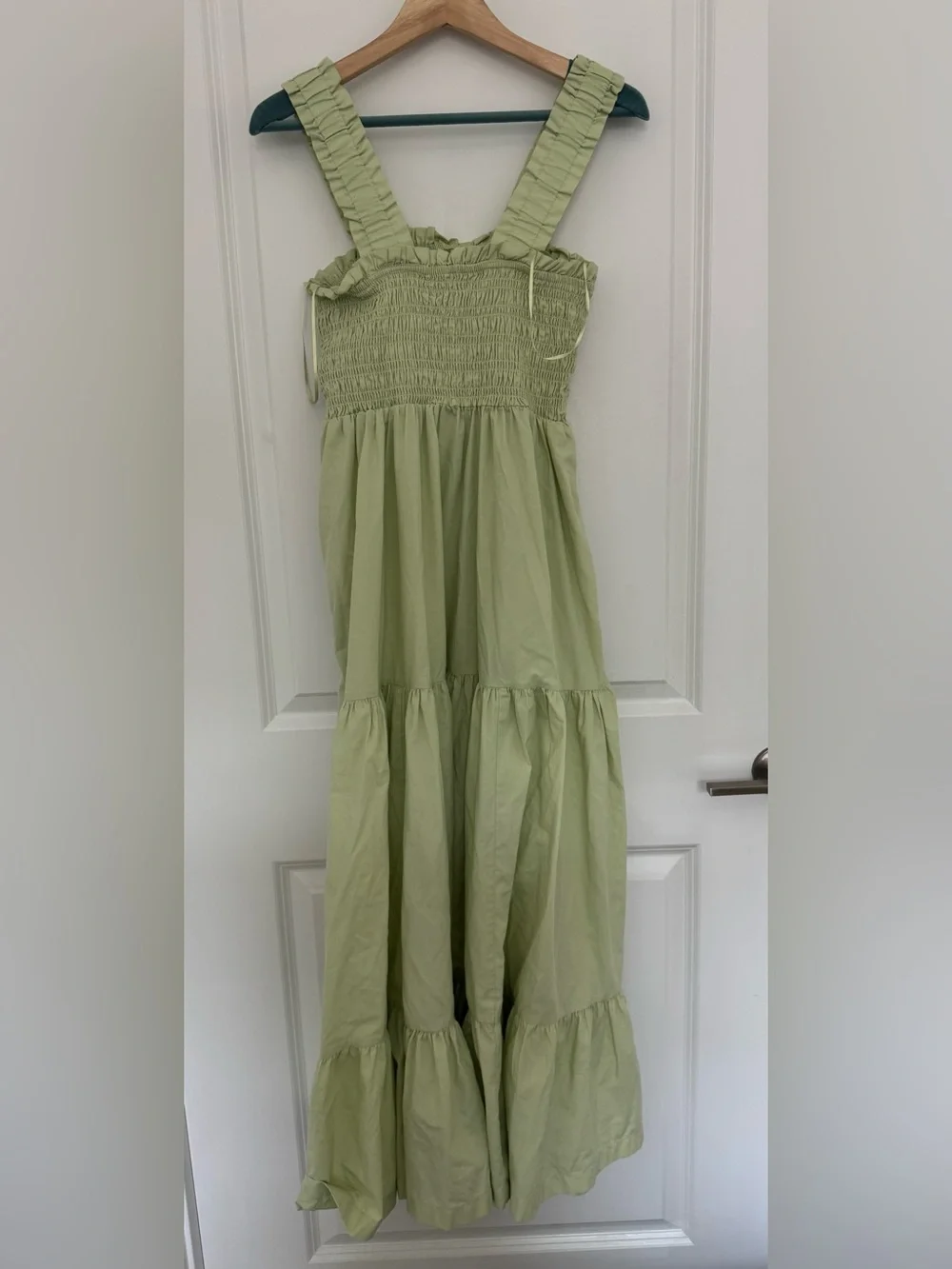 Abercrombie & Fitch Smocked Maxi Dress with Ruffle Straps Square Neck Green